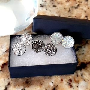 Three Druzy Stud Earrings Bundle